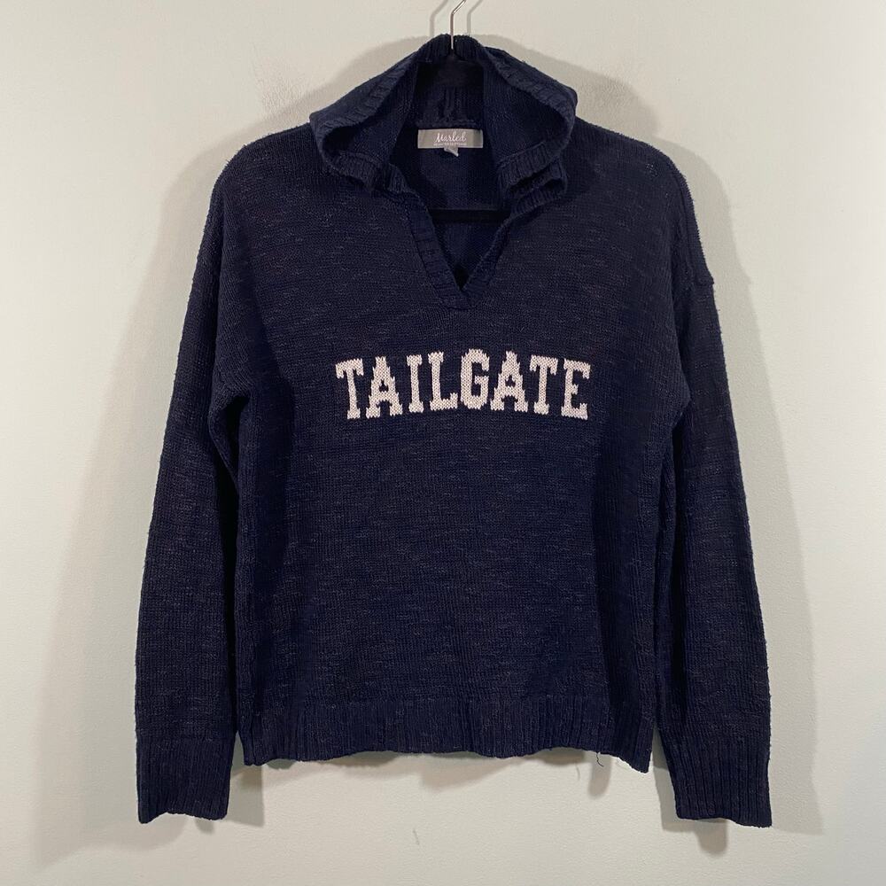 Marled Women Navy "Tailgate" Hooded Pullover Knit Sweater Size S